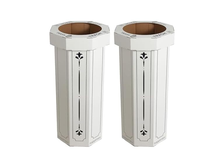 happimess HPM1301C-SET2 Fleur 25-Gallon Traditional Classic Disposable Corrugated Cardboard Event Trash Can and Recycling Bin for Home, Kitchen, Laundry Room, Bathroom, Bridal Ivory (Set of 2) - Image 1