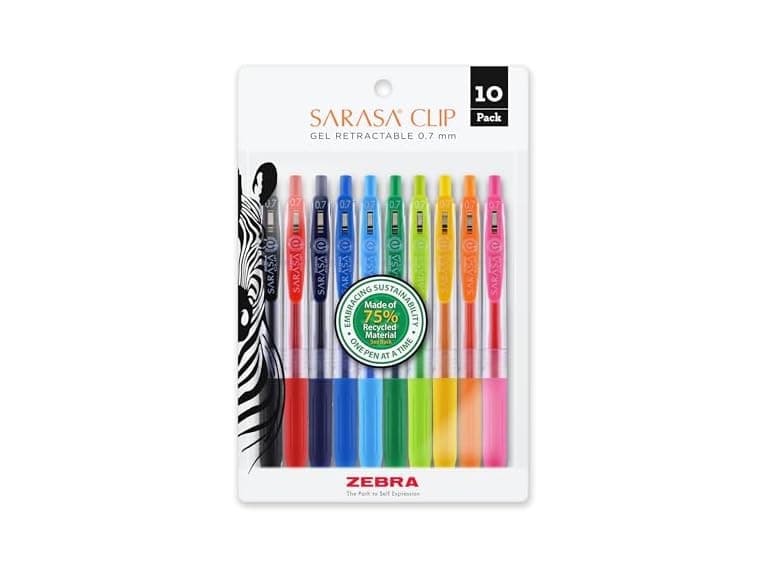 Zebra Pen SARASA Clip Retractable Gel Pen, Assorted Ink - Image 1