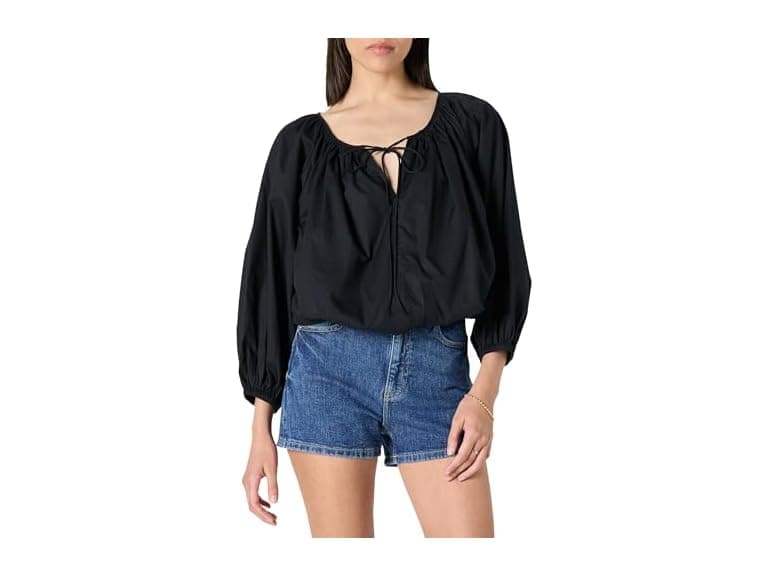 The Drop Women Shirred Neck Cotton Bubble Hem Top - Image 1