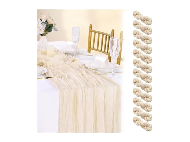 SoarDream 10Ft Beige Cheesecloth Table Runner - Image 1