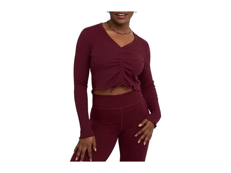Hanes Women Originals Rib Shirred Crop Top - Image 1