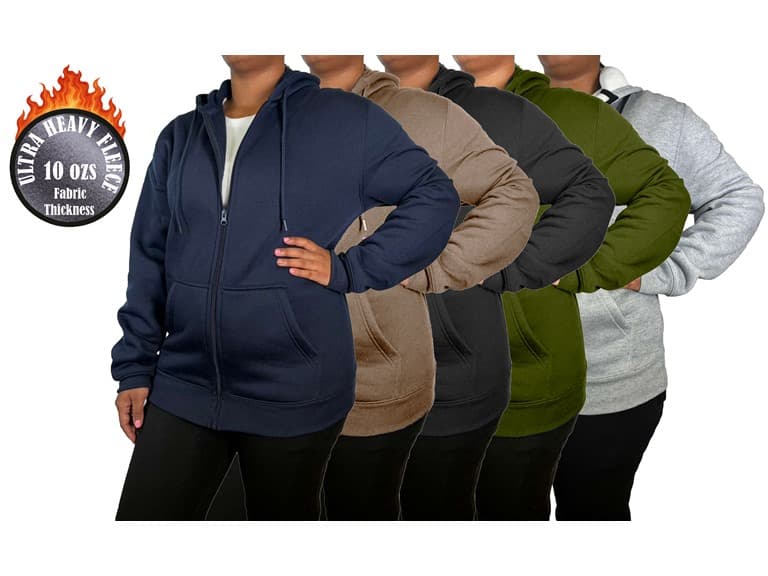 3Pk Womens Heavyweight Fleece-Lined Full Zip Hoodie - Image 1