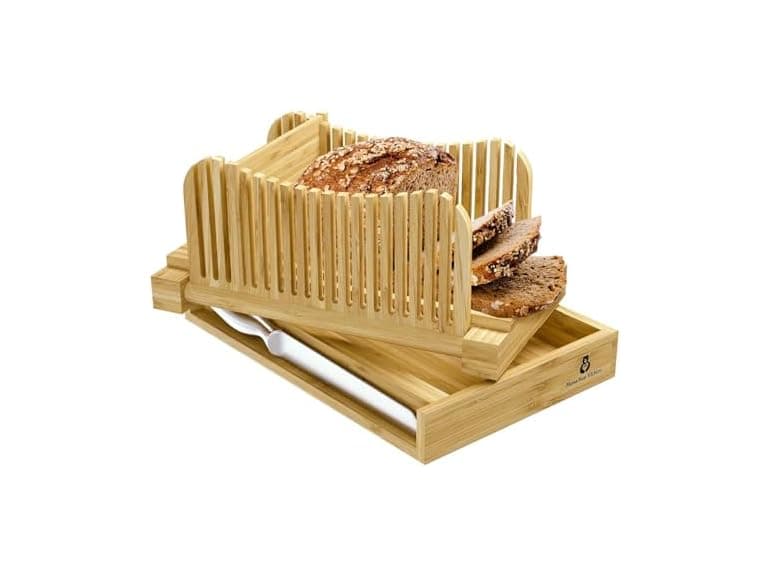Bamboo Bread Slicing Guide with Knife - Image 1