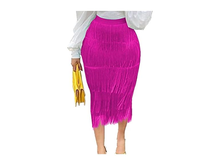 Sematomala Women (3XL) Fringe Midi Skirt Zip Skirt - Image 1