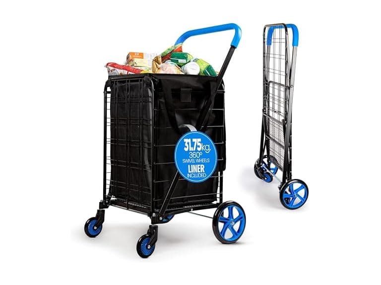 SereneLife Small Compact Folding Shopping Cart - Image 1