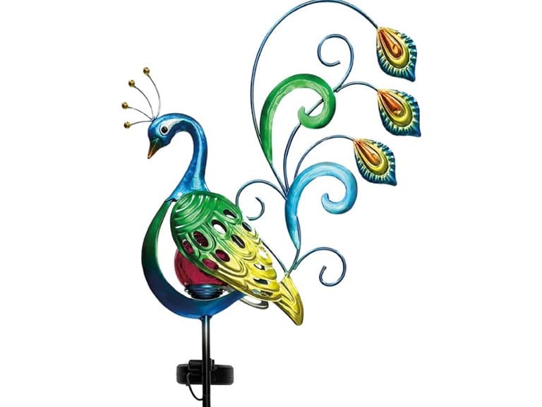42" Solar Iron LED Peacock Stake - Image 1
