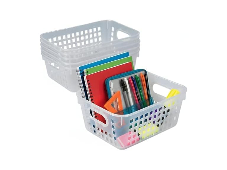 Clear Classroom Storage Tall Baskets with Handles - 6 Piece - Image 1