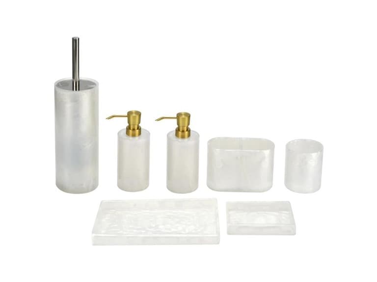 J&V Textiles 7 Pc Resin Bathroom Accessories Set IVORY - Image 1