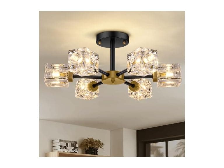 GoBright Black Modern Chandelier, 6-Light Crystal - Image 1