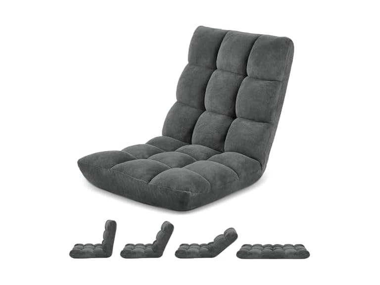 Murago Folding Floor Chair with Back Support for Adults, Adjustable Japanese Meditation; Portable Gaming Chair Recliner Seat with Comfy Cushion, for Teens, Dark Grey (Open Box) - Image 1