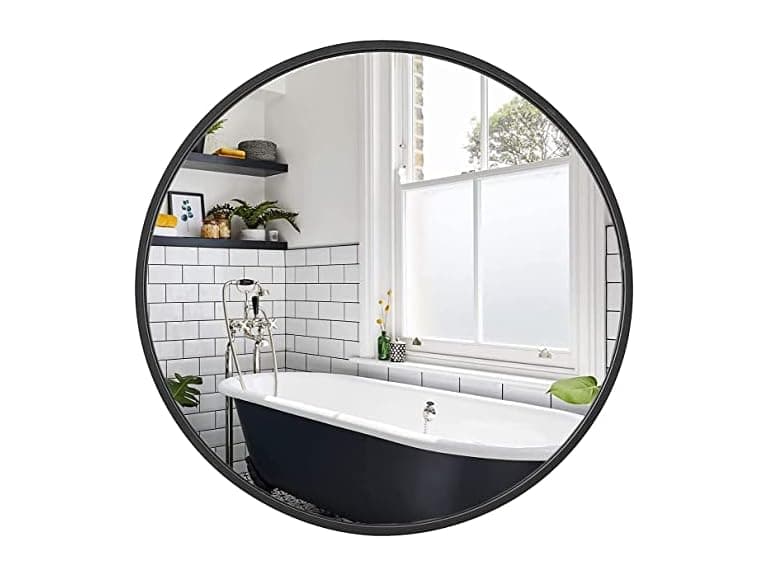 Black Round Bathroom Mirror Circle Wall - Image 1