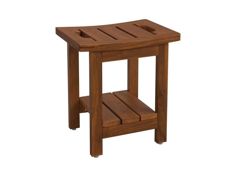 14" Waterproof Brown Teak Shower Stool - Image 1