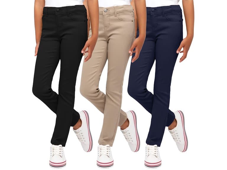 3PK Girls Stretch Pencil Uniform Pants - Image 1
