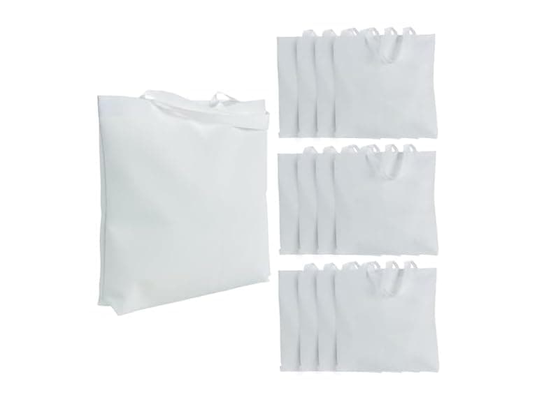 Fun Express DIY Poly Nonwoven White Tote Bags - Image 1