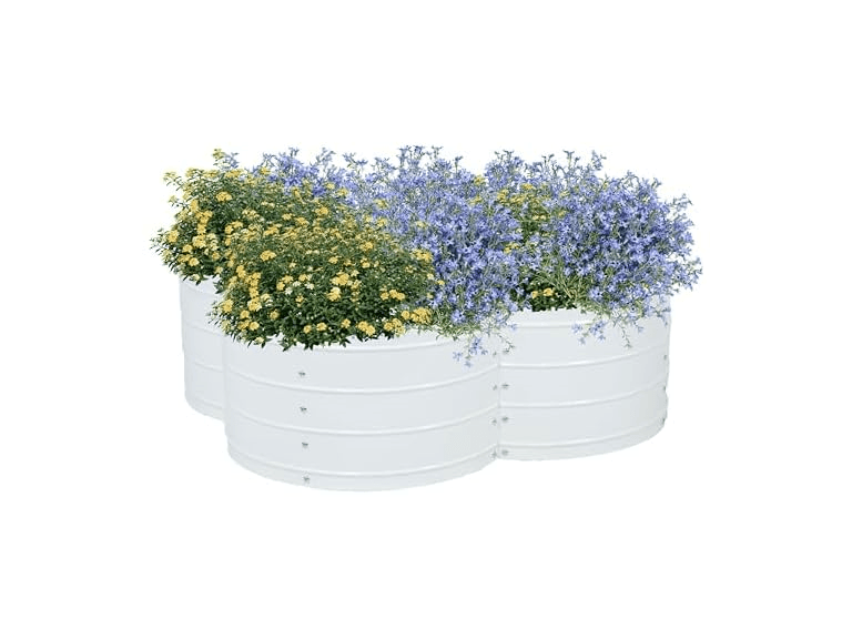 Sunnydaze Clover Steel Garden Bed, White