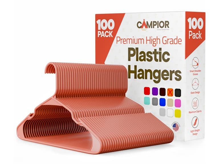 Plastic Clothes Hangers Pack of 100, Brown - Image 1