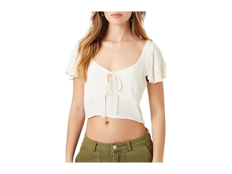 Forever 21 (L) Crepe Butterfly Sleeve Crop Top - Image 1