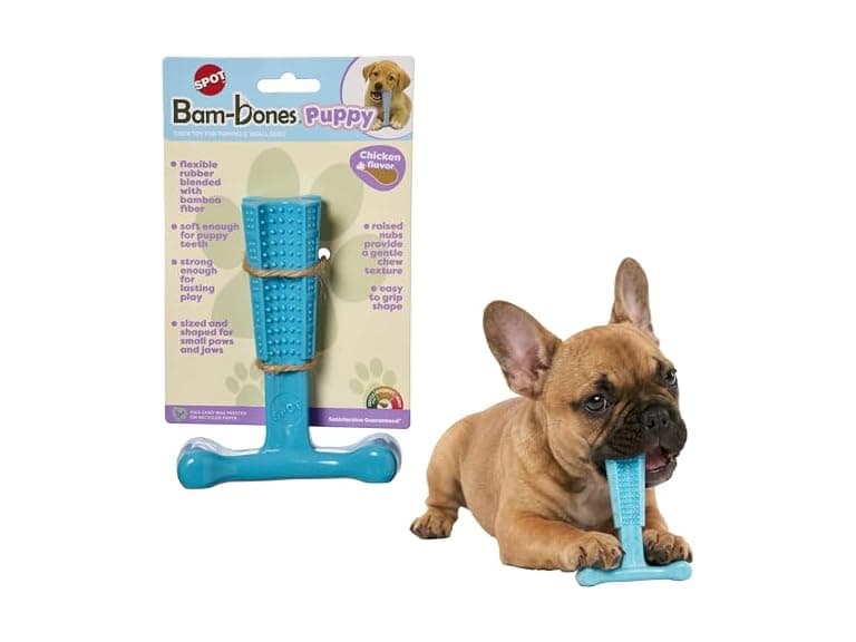 SPOT Bam-Bones Puppy T-Bone Dog Chew Toy- 6" Blue - Image 1