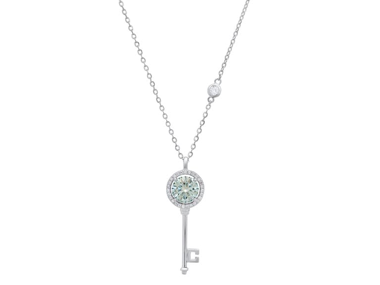 Turquoise Moissanite Key Necklace - Image 1