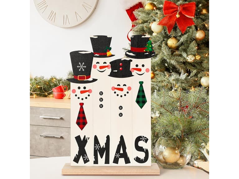 Wooden Christmas Snowman Decor 2 Pack - Image 1