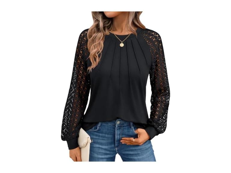 Women’s Pleated Lace Long Sleeve Top - Image 1