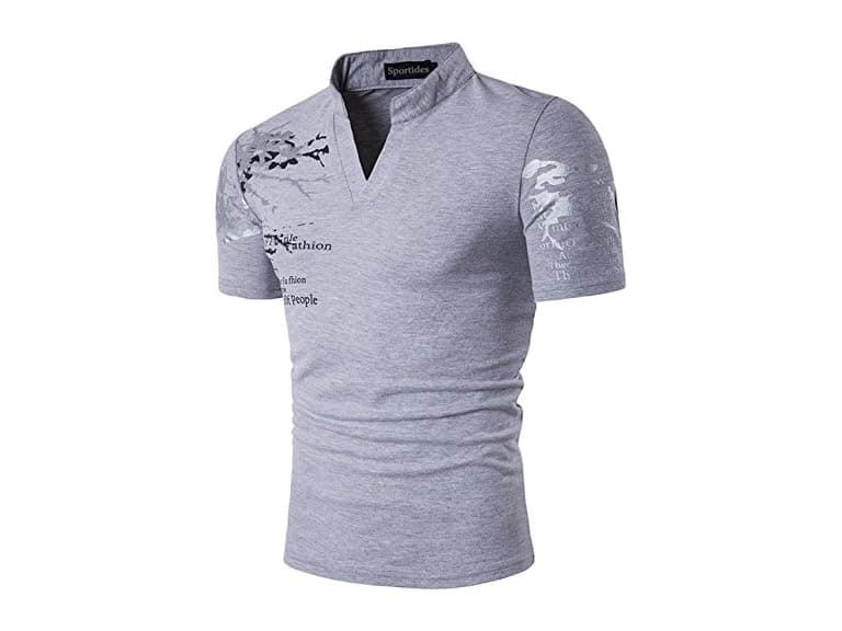 Sportides Men (L) Fashion V-Neck Henley Stand Tops - Image 1