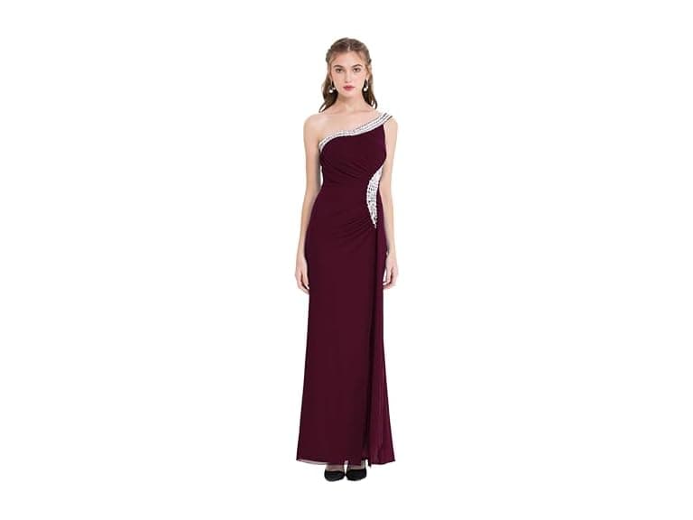 Angel-fashions Women (L) One Shoulder Ruching Gown - Image 1