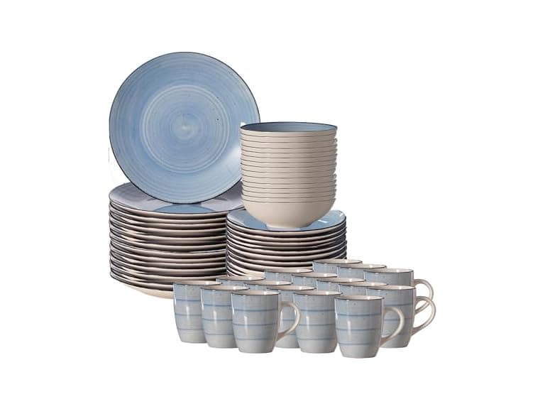 64-Pc Dinnerware Set for 16 Swirl Glazed Finish Blue - Image 1