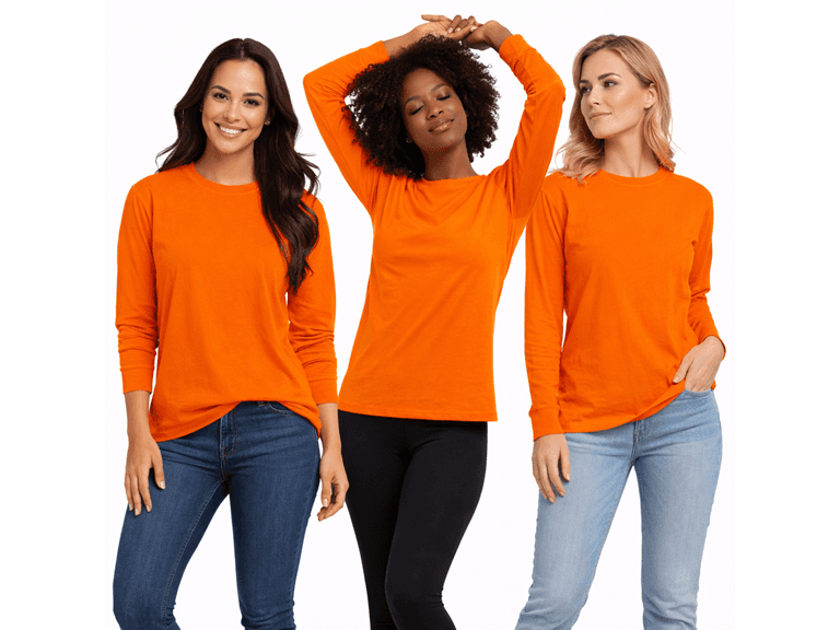6Pk Womens Safety Orange L/S Shirts - Image 1