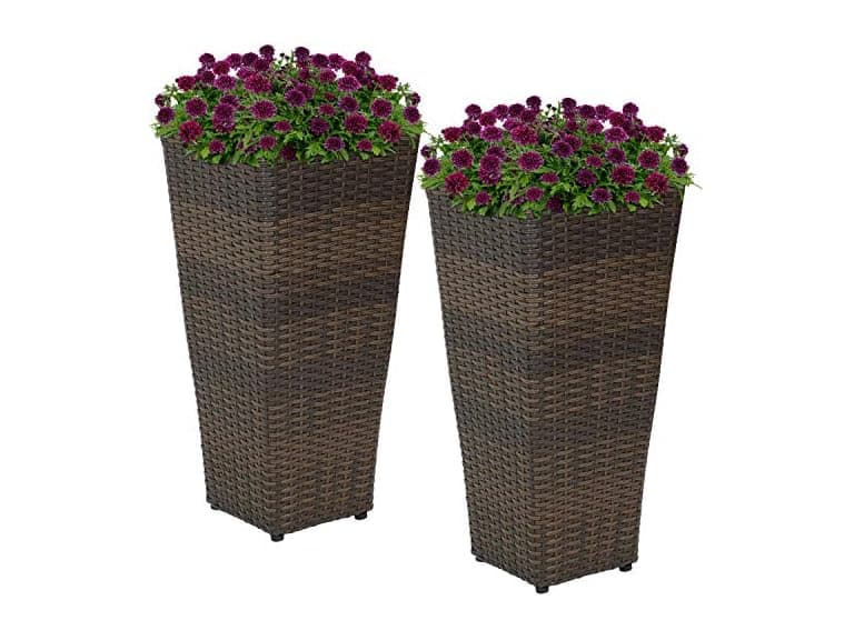 Sunnydaze Set of 2 Square Tall Wicker Planters- Brown - Image 1