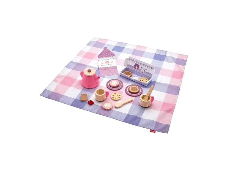 Fisher-Price Wood Pretend Play Toy Picnic Tea Set - Image 1