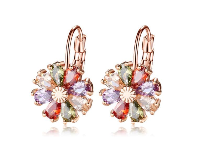 Flower Drop Leverback Earrings - Image 1