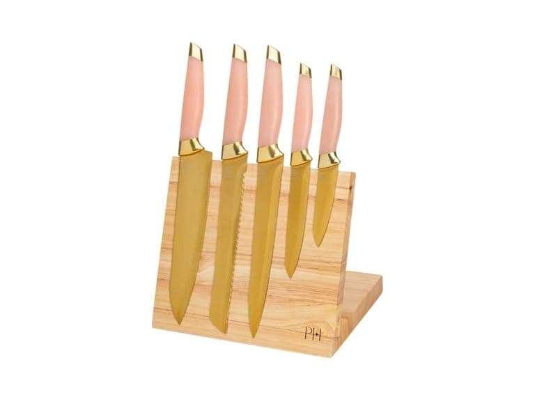 Paris Hilton 6pc Knife Block Pink/Gold - Image 1