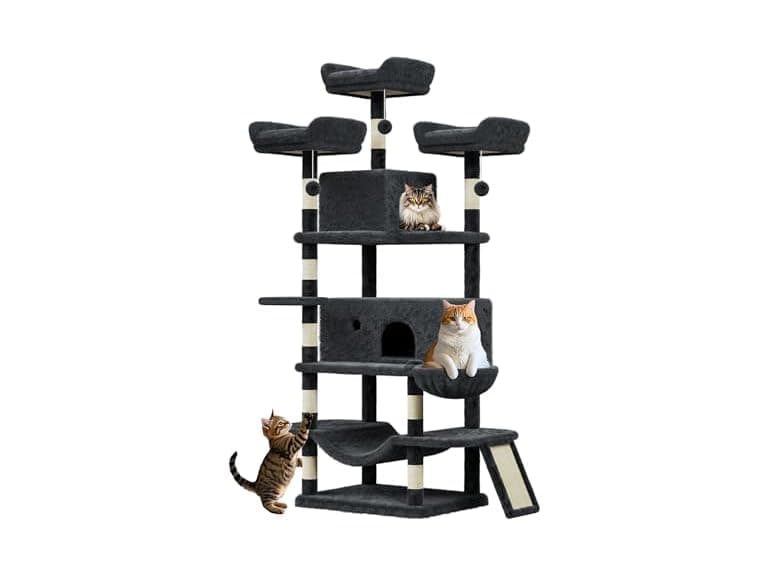 68.5 in Multi-Level Cat Tree for Indoor Cats Dark-Grey - Image 1