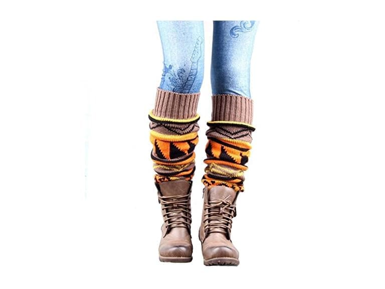 Vigvog Boho Knitted Gaiters Long Leg Warmer Kakhi - Image 1