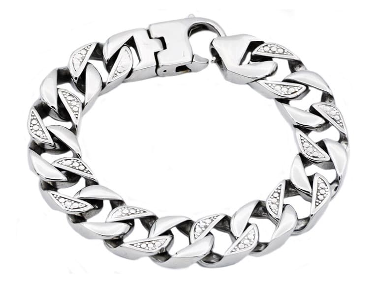 Polished Stainless Steel Pave  Bracelet - Image 1