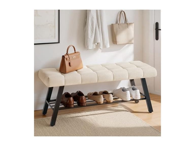 Lue Bona 45" Entryway Bench Linen Color - Image 1