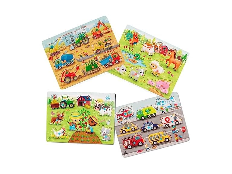 B. toys- Peek & Explore Puzzle 4-Pack- Wood - Image 1