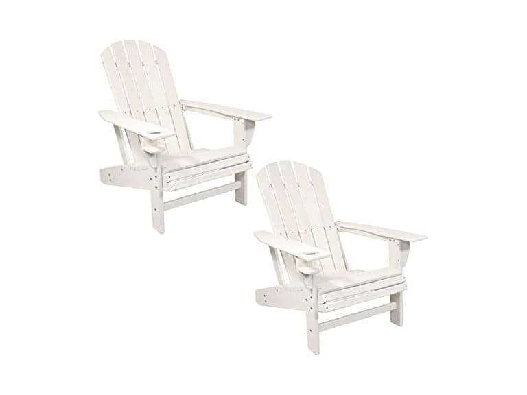 Sunnydaze Adirondack Chairs w/Cup Holder, White - Image 1