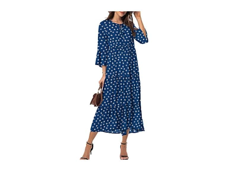 Viishow Women (L) Boho Ruffle Sleeve V Neck Dress - Image 1