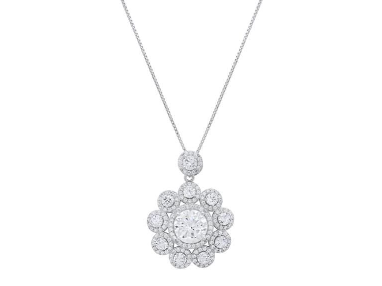 Moissanite Diamond Floral Halo Necklace - Image 1