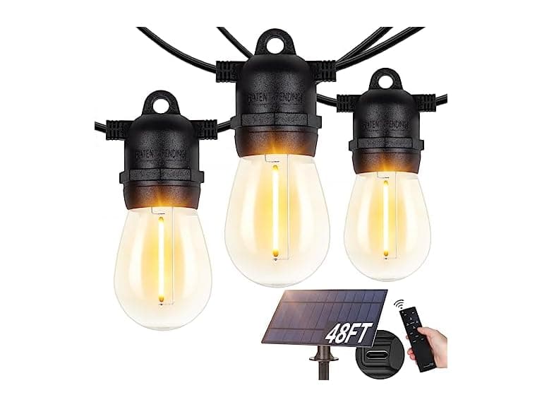 48FT S14 Solar String Lights Outdoor with Remote - Image 1
