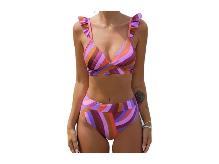 CUPSHE 2 PC Shoulder Ruffle Swimsuit - Image 1