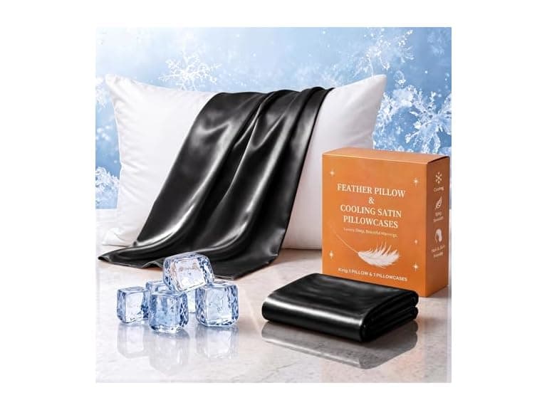 BHZ Black Satin Goose Feather King Pillow - Image 1