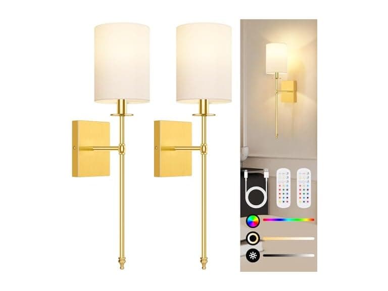 Bosceos Gold Wall Sconce 2-Pack White Shade - Image 1