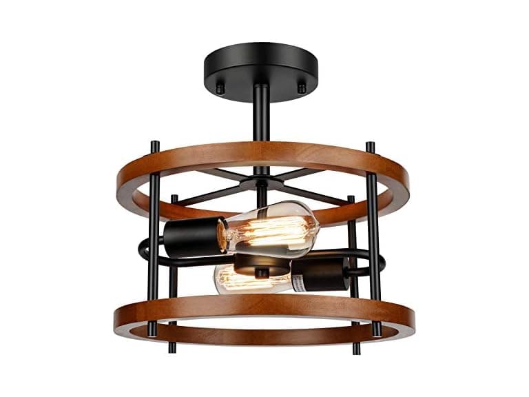 Lakumu KN0001 2-Light Retro Semi Flush Mount, Oak - Image 1