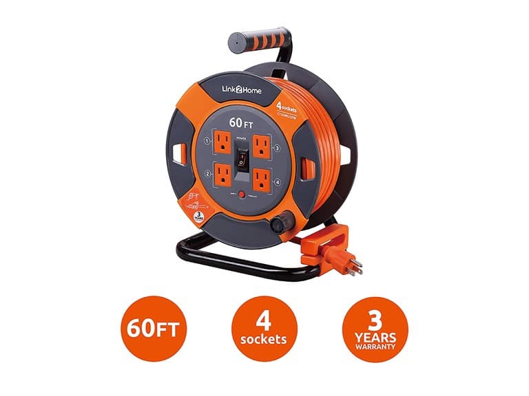 Link 2 Home 60' Extension Cord Reel, 4 Outlets, 14 AWG - Image 1