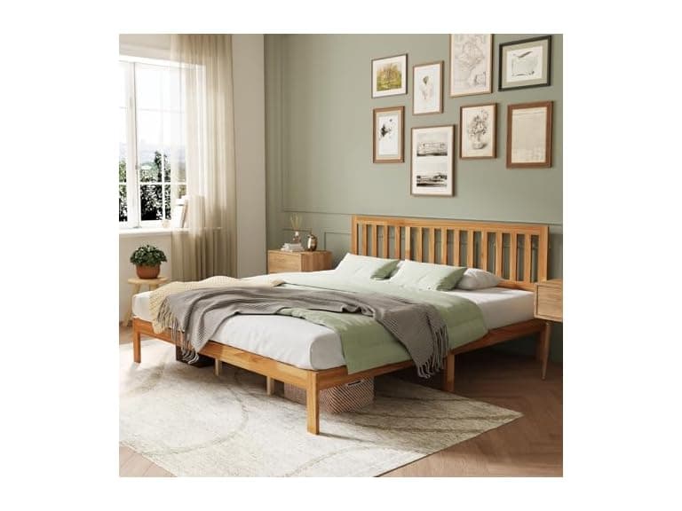 Novilla King Size Bed Frame Wood King Bed Frame and Headboard - Image 1
