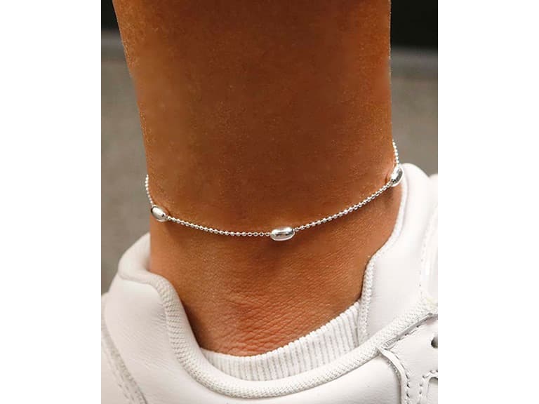 925 Sterling Beaded Oval Bead Anklet - Image 1