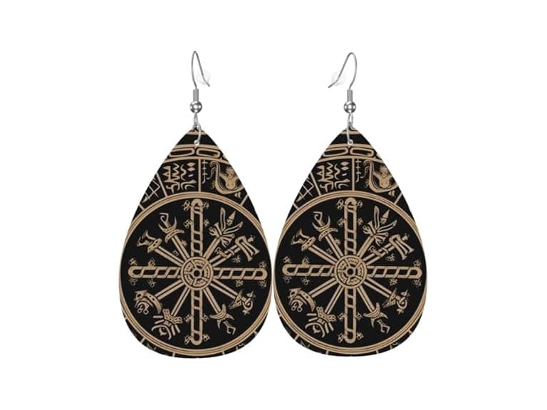 Runes Compass Leather Earrings - Image 1